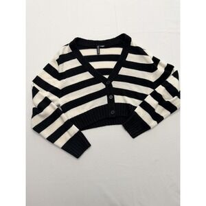 H&M Divided Cardigan Sweater Juniors Small Black White Stripe Cropped V Neck